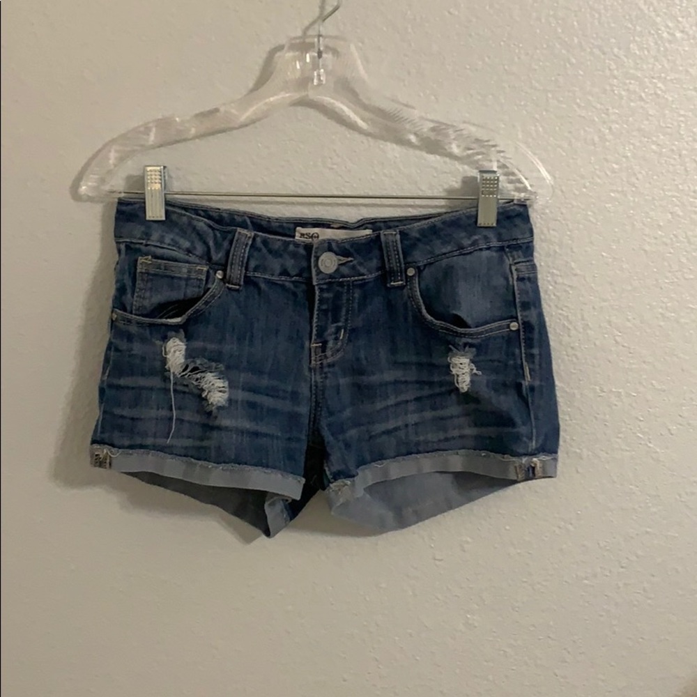 Medium Wash Distressed Denim Shorts